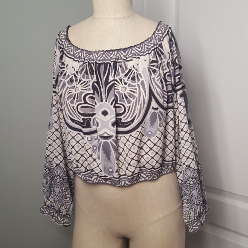 Flying Tomato Gray Tone Crop Top Peasant Blouse